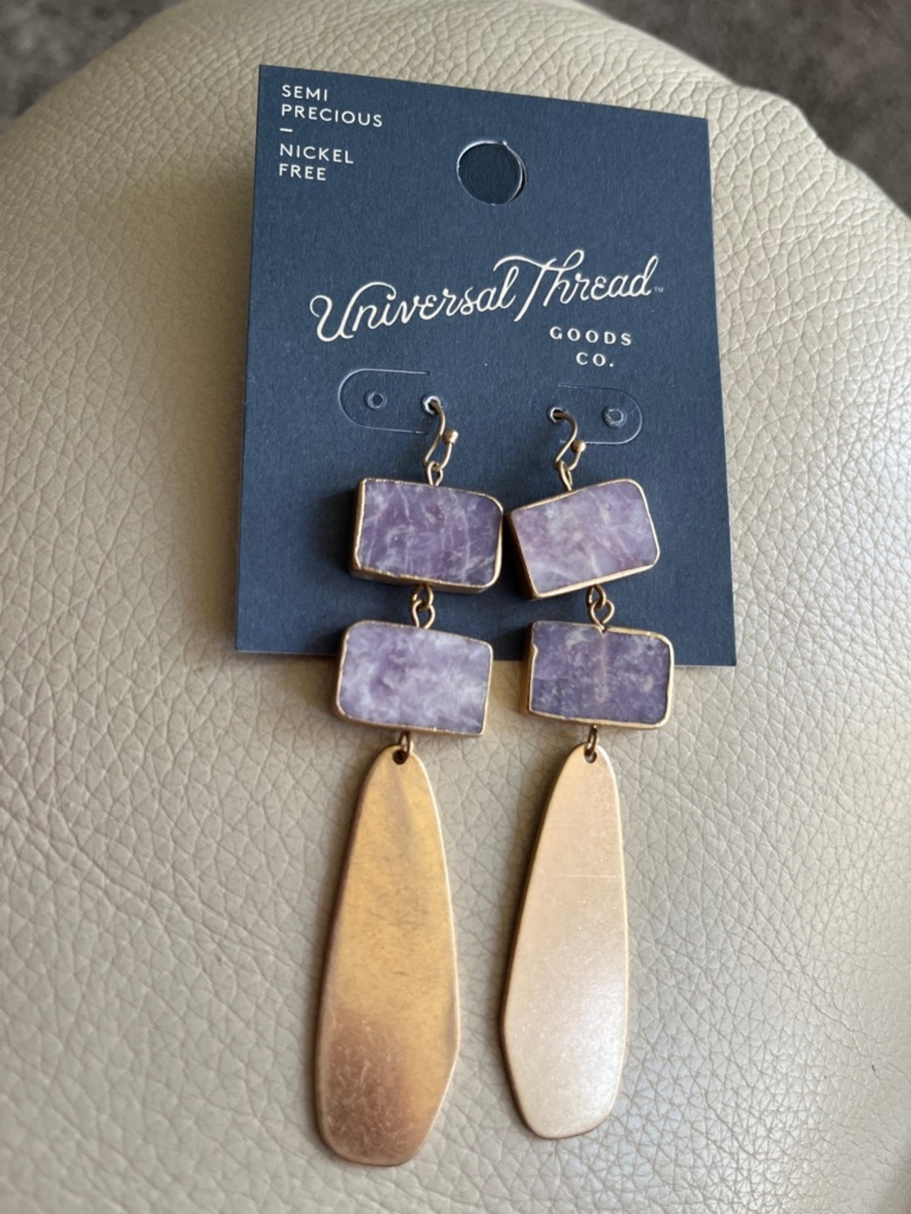 Universal Thread Lavender Stone and Gold Drop Dangle Earrings